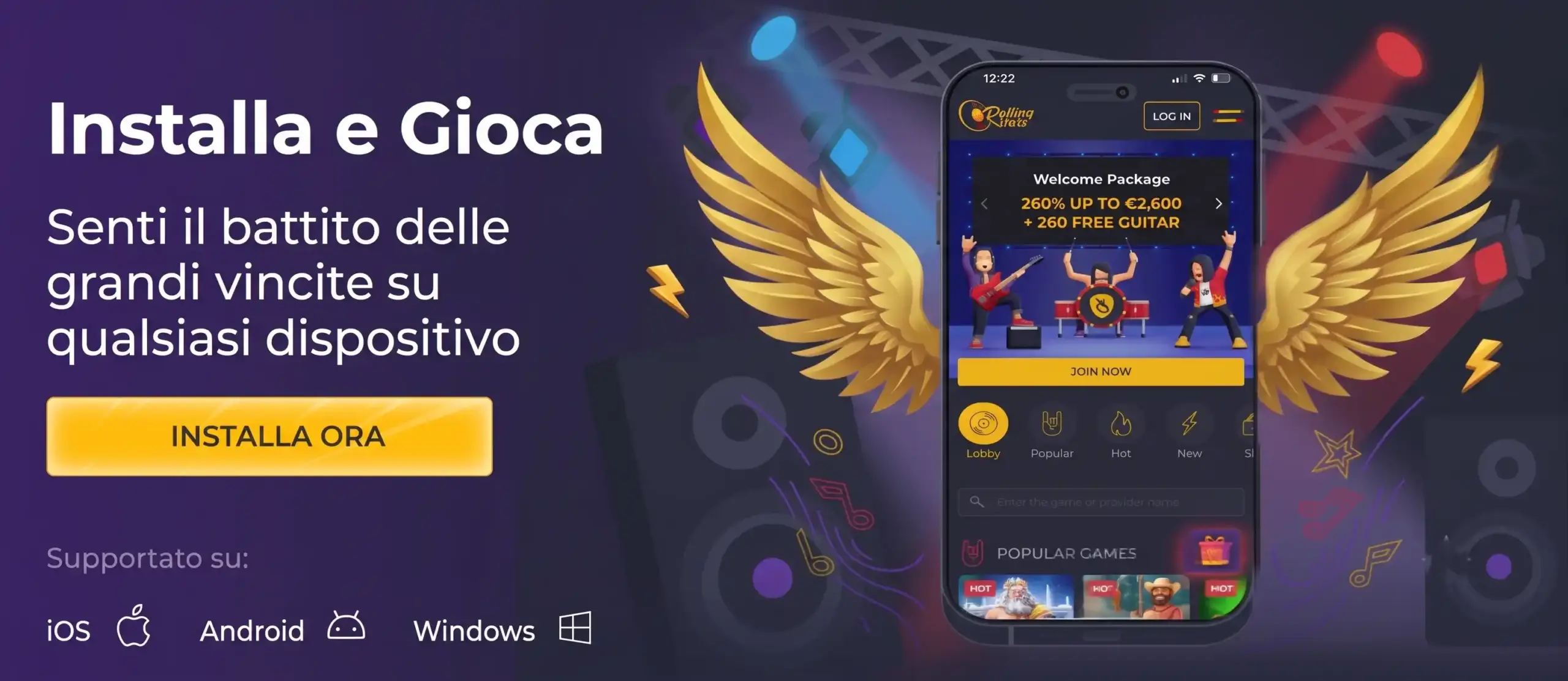 App mobile PWA di Rolling Slots Casino